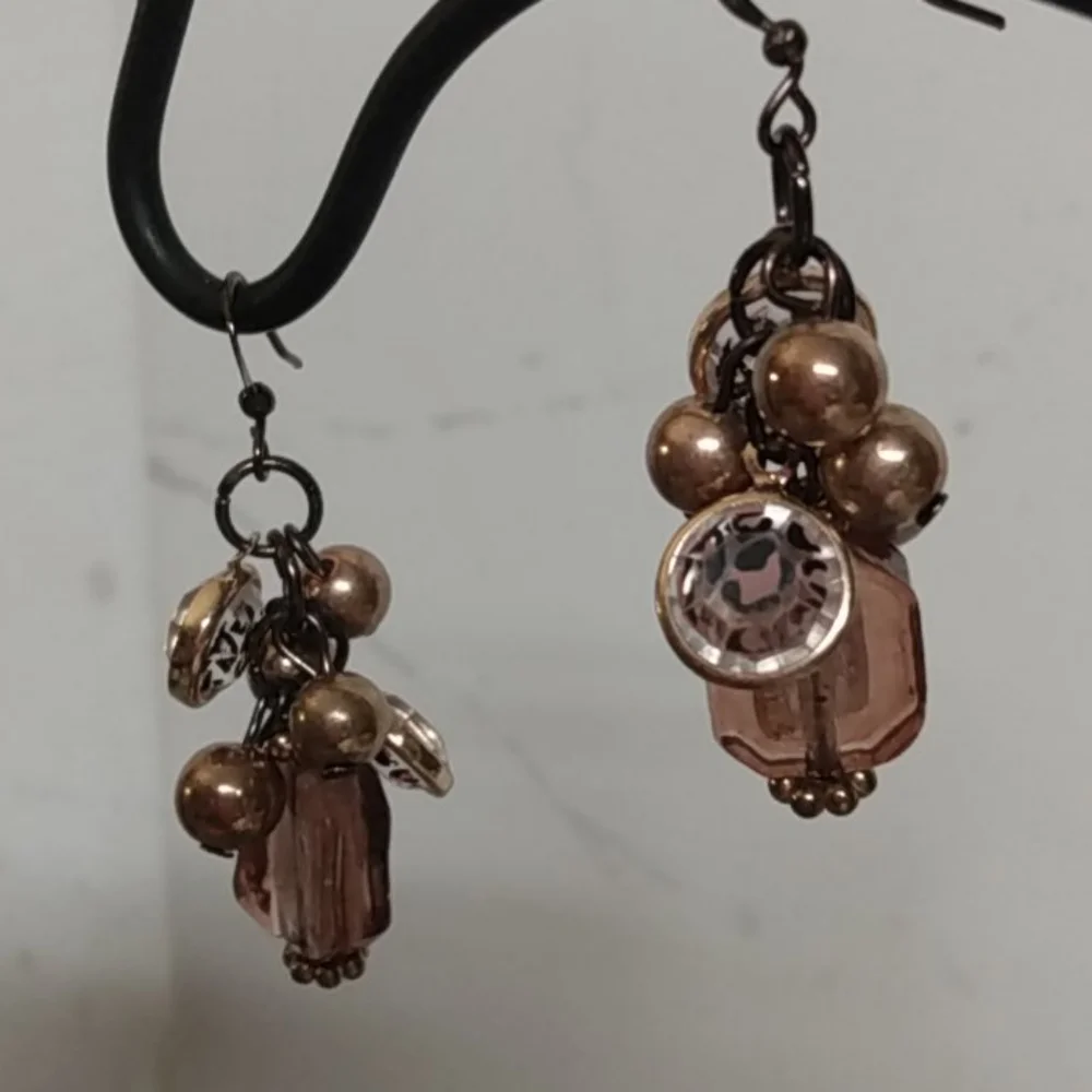 Brown Leopard Spot Glass Bead Earrings NWOT - Picture 4 of 7